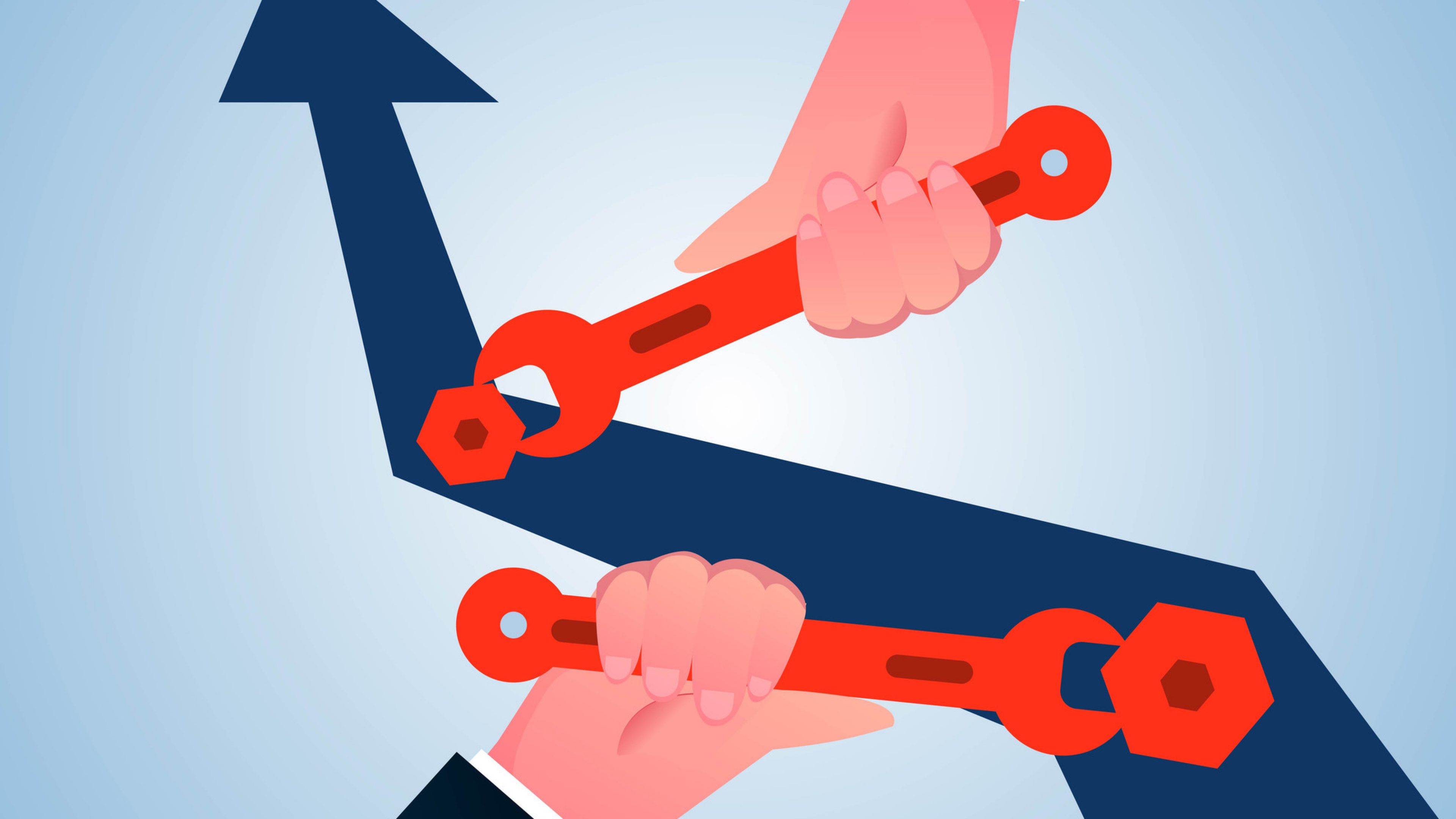 Commercial bug fix, solve problems and troubles, hand holding wrench to fix arrow screw